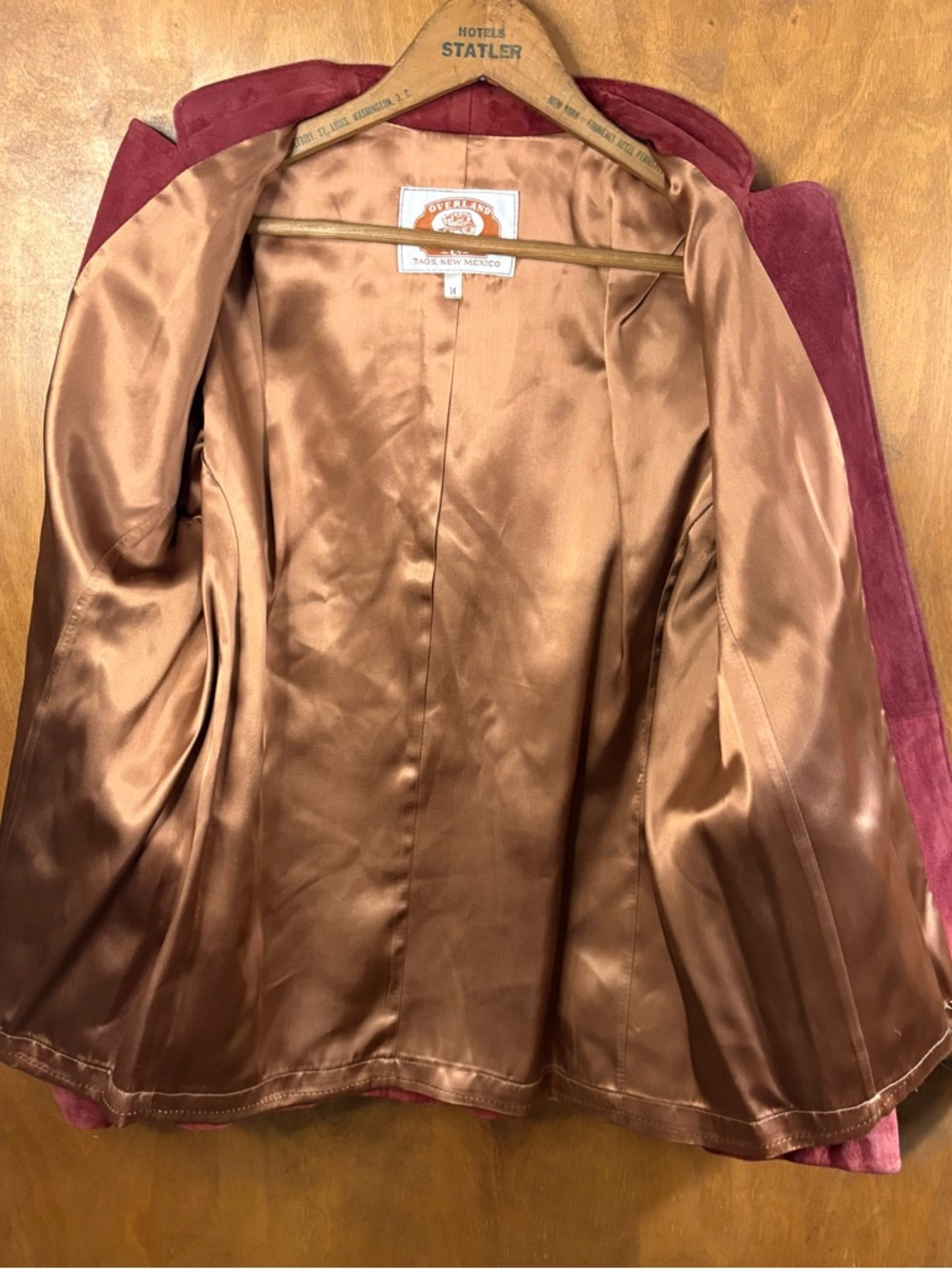 Overland Sheepskin Co Vintage 70s Red Burgundy Leather Suede Open Front Jacket - Picture 9 of 15